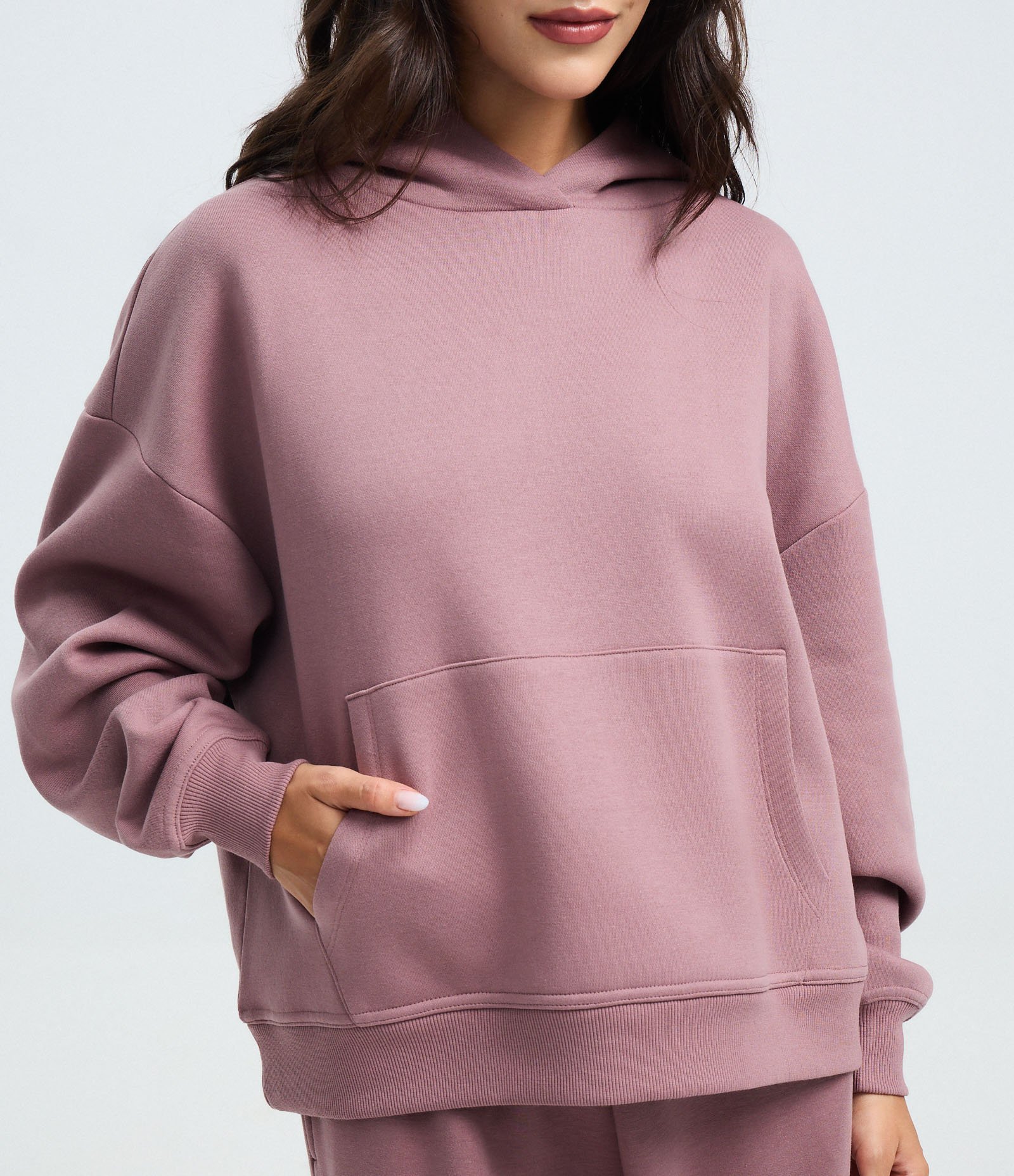 Blusão Fechado em Moletom com Felpa e Bolso Canguru Rosa 4