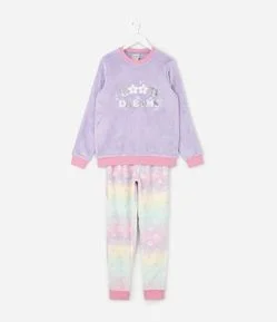 Pijama Infantil com Lettering Bordado e Paetês – Tam 5 a 14 Anos