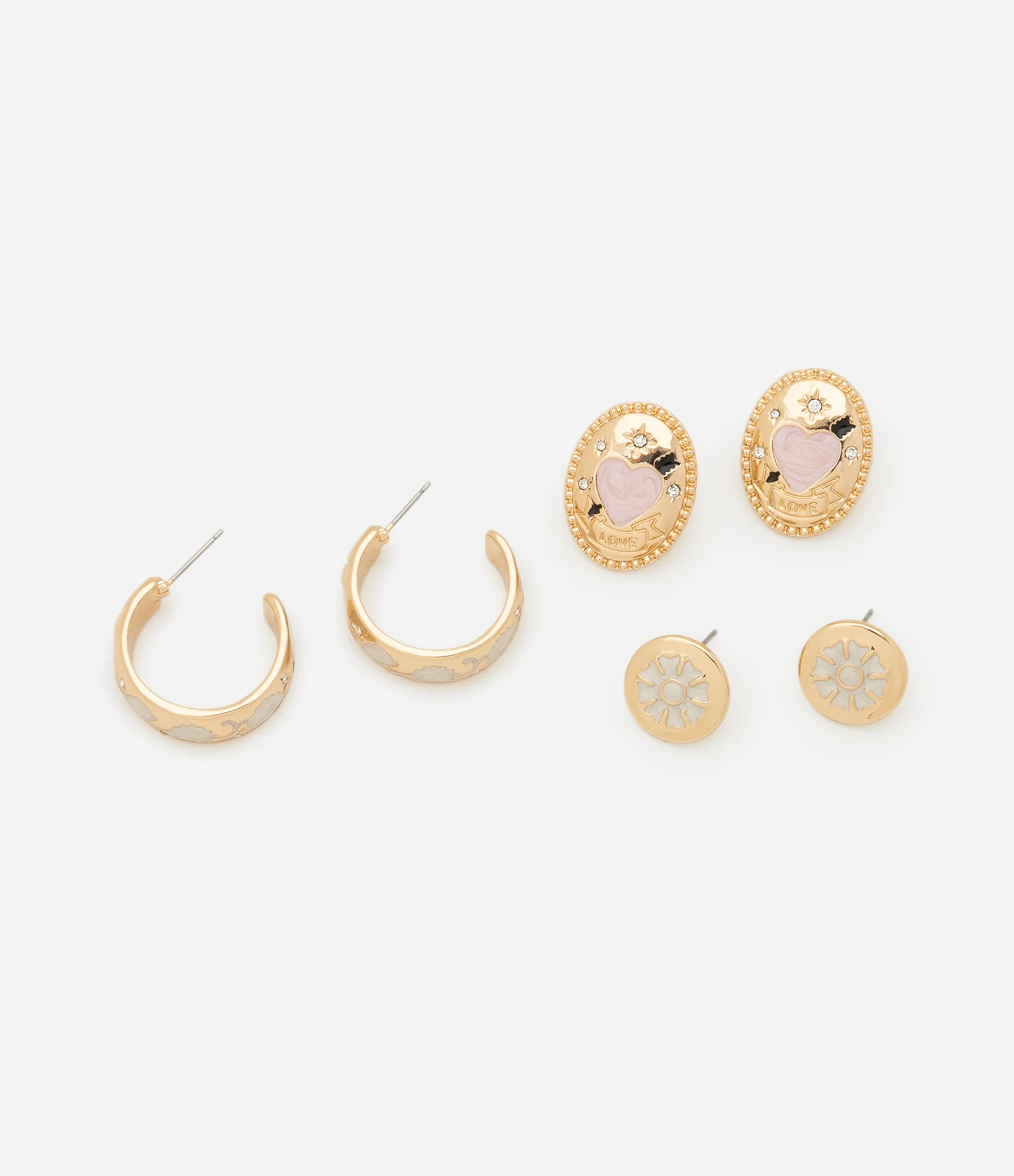 Kit 03 Pares de Brincos com Diferentes Formatos Dourado 1