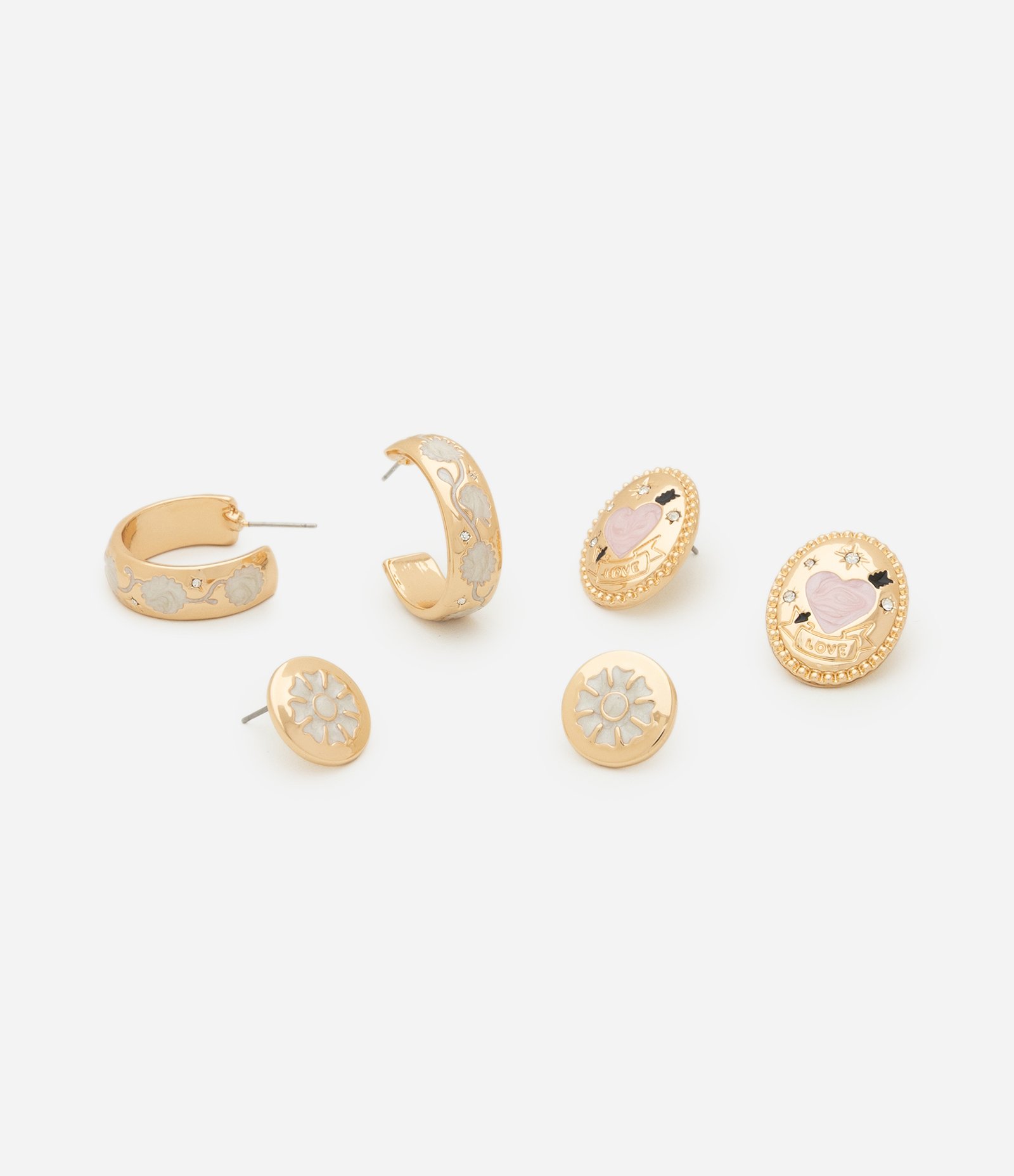 Kit 03 Pares de Brincos com Diferentes Formatos Dourado 2