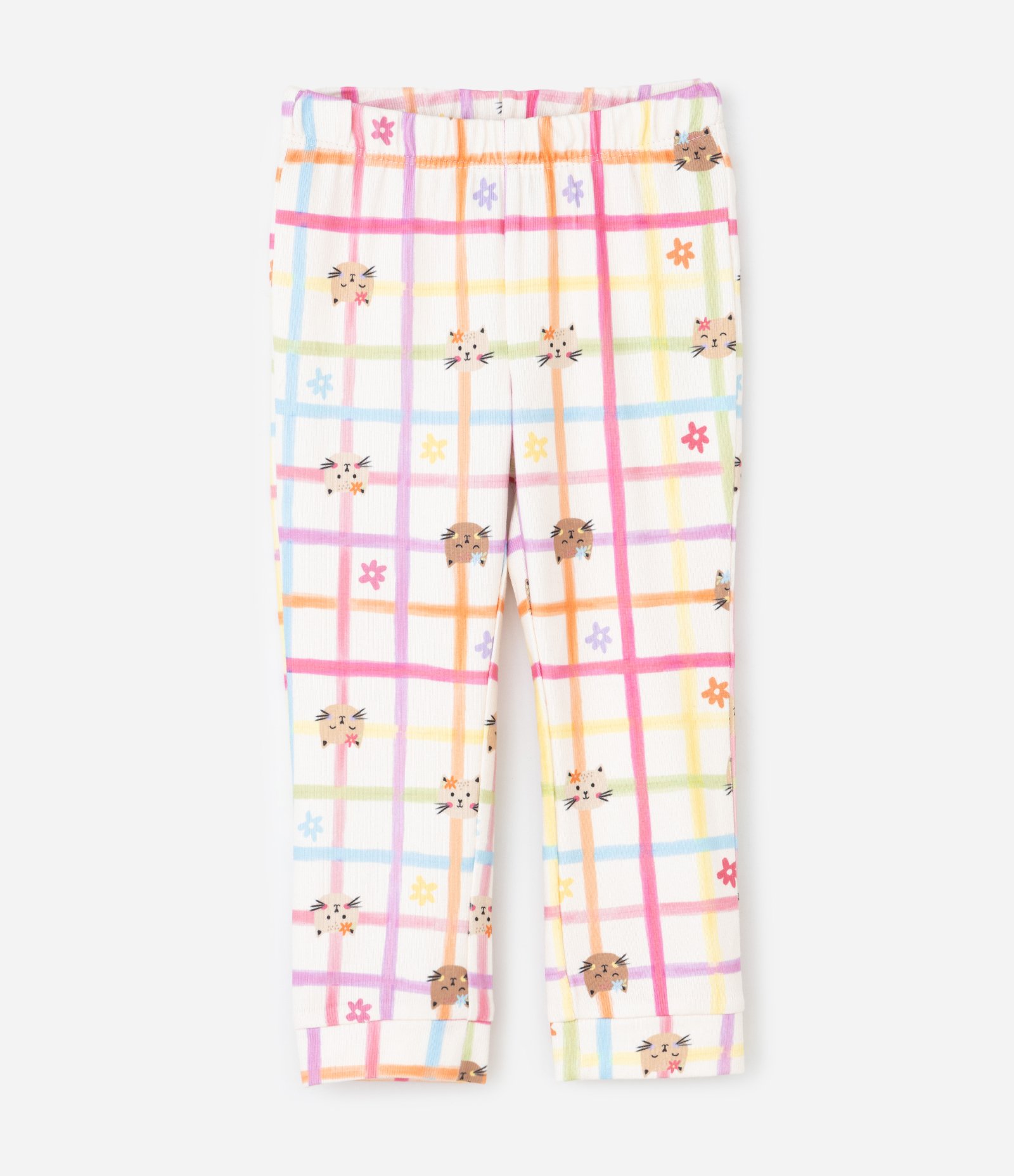 Pijama Infantil Estampa Quadriculada Flores e Gatinho – Tam 2 a 6 Anos Off White 5