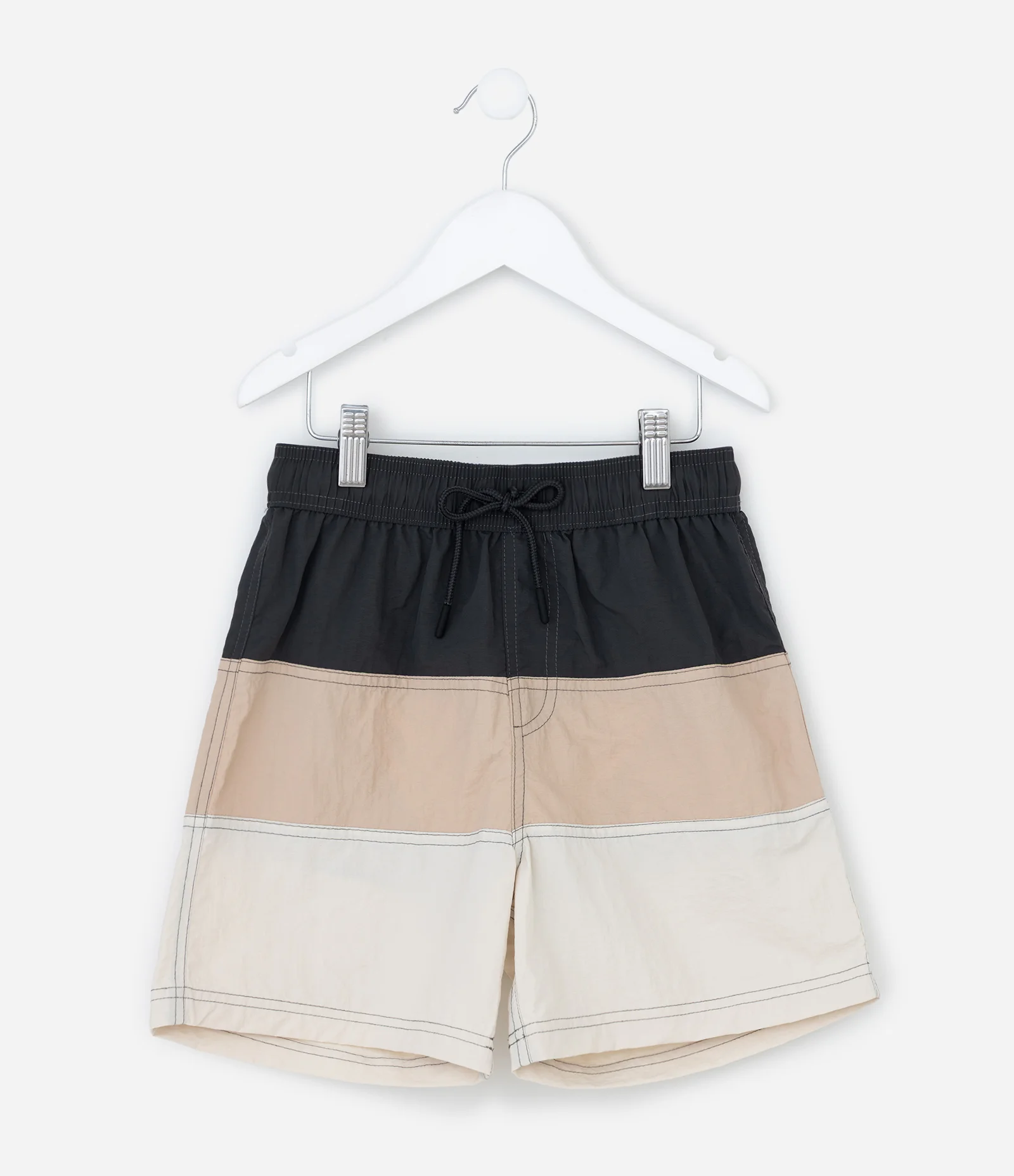 Bermuda Infantil em Poliamida com Recortes Coloridos - Tam 5 a 14 Anos Preto/Bege/Off White 2