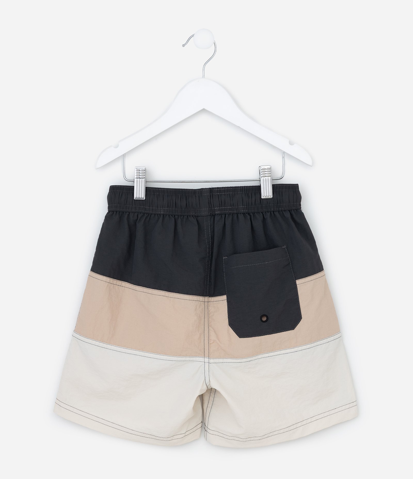 Bermuda Infantil em Poliamida com Recortes Coloridos - Tam 5 a 14 Anos Preto/Bege/Off White 3