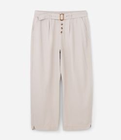 Calça Reta em Sarja com Botões e Fivela Cinto Tartaruga Curve & Plus Size