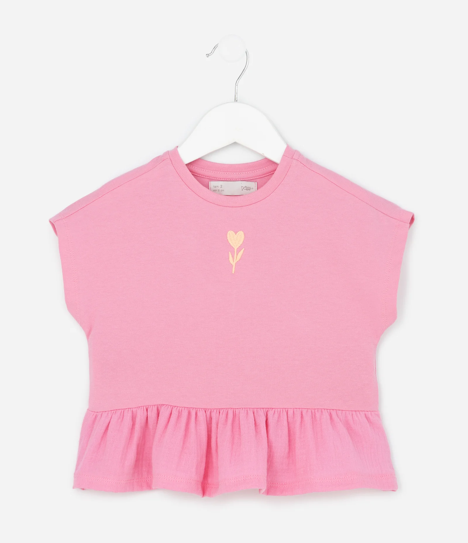 Blusa Infantil com Bordado e Babado - Tam 1 a 6 Anos Rosa 1