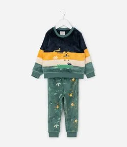 Pijama Infantil com Estampa Animais e Blocos de Cores – Tam 1 a 4 Anos