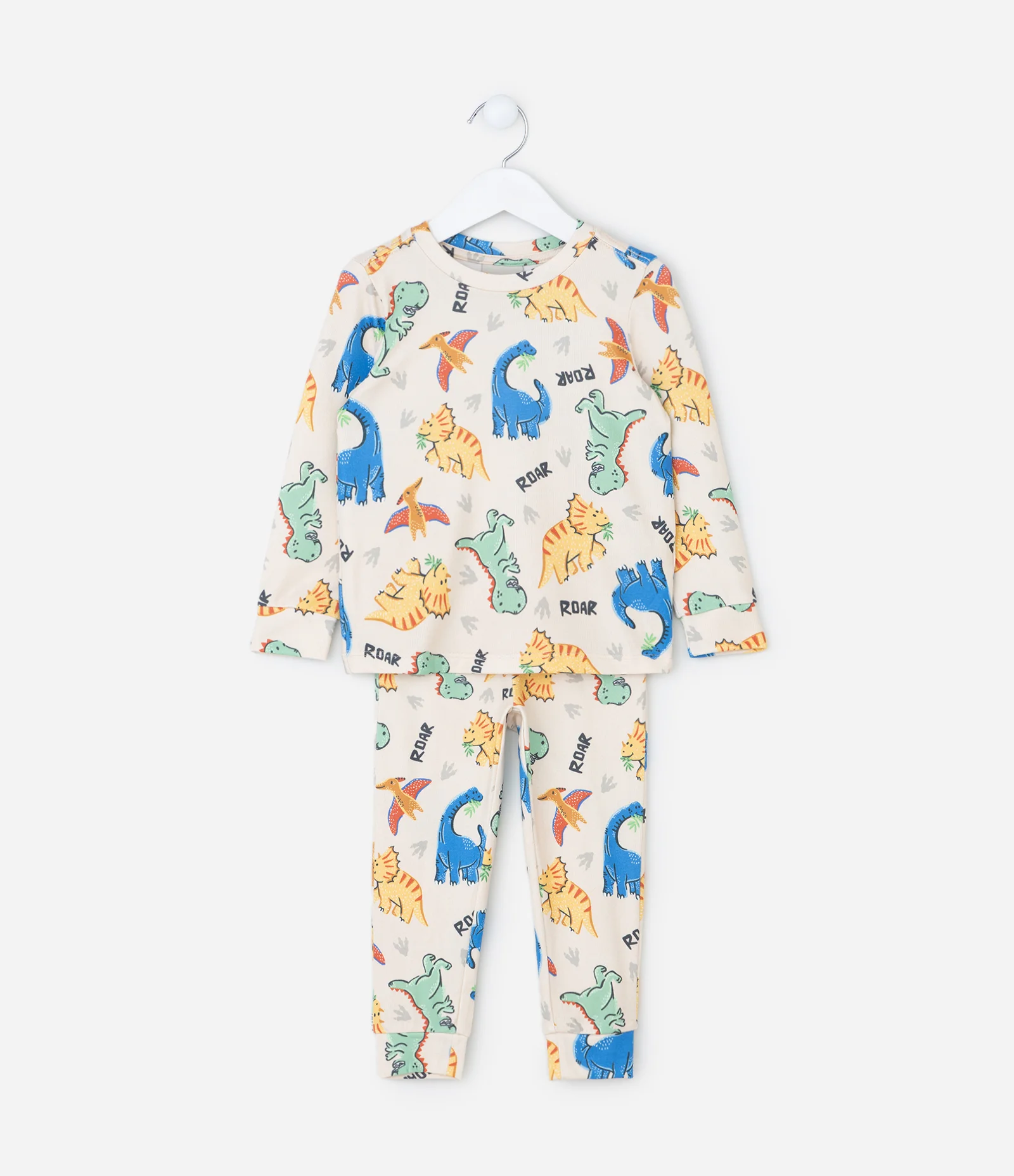 Pijama Infantil com Estampa de Dinossauros – Tam 2 a 6 Anos Off White 1