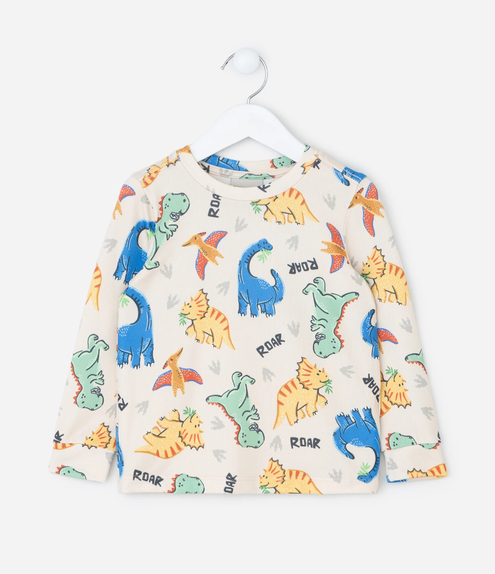 Pijama Infantil com Estampa de Dinossauros – Tam 2 a 6 Anos Off White 2