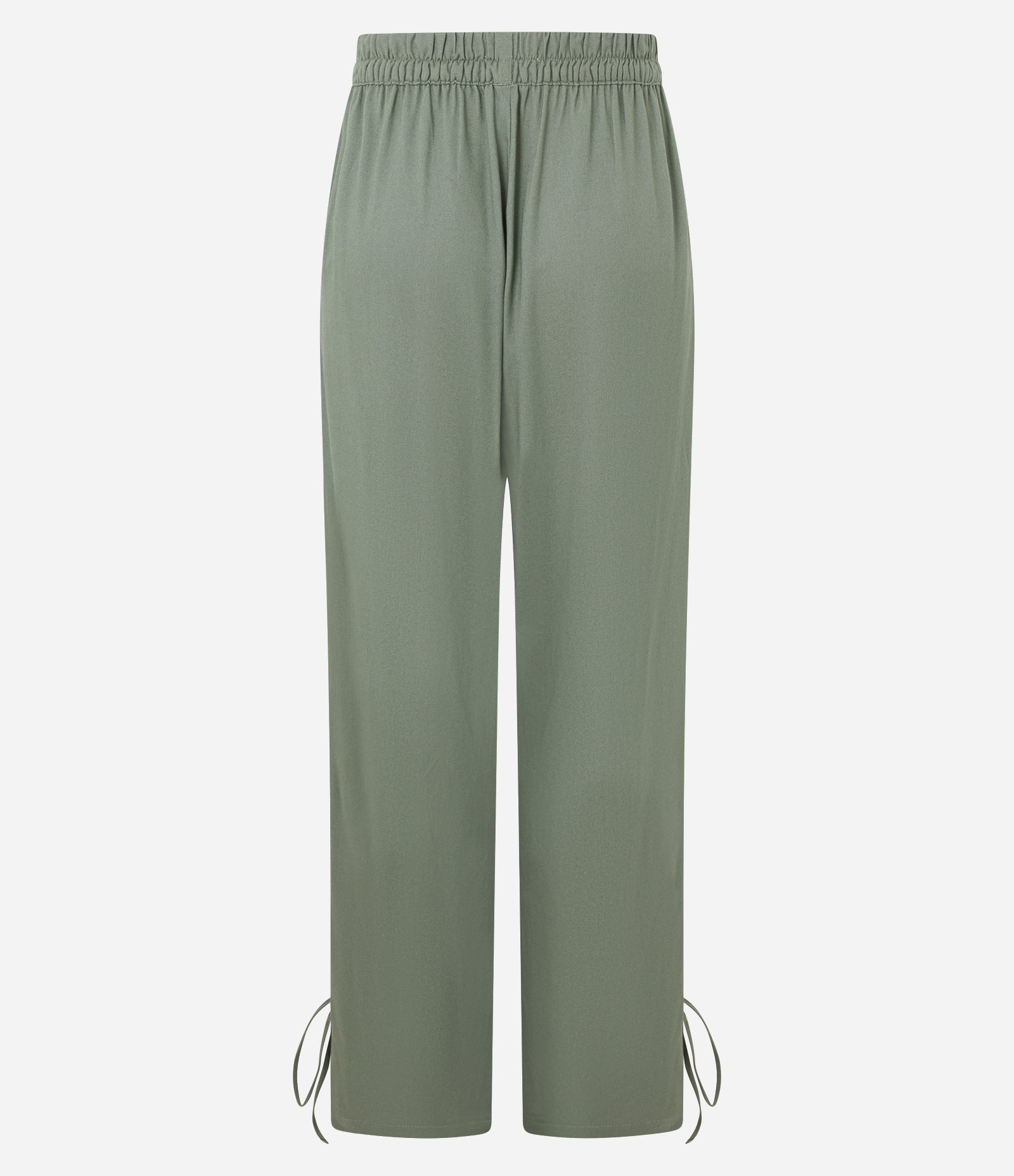 Calça Reta em Viscolinho com Amarração na Barra Verde 8