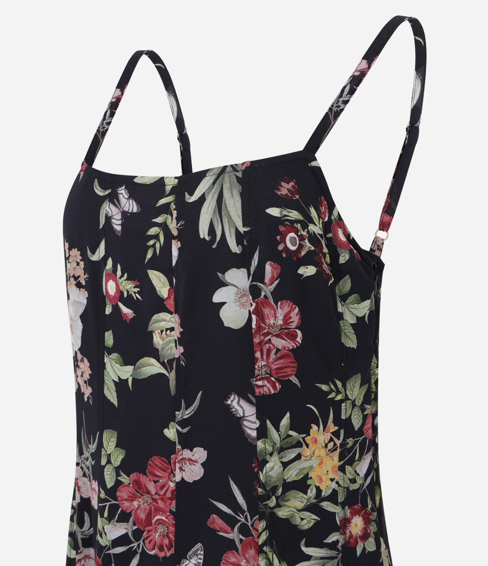 Vestido Long Midi em Chiffon Floral Preto 7