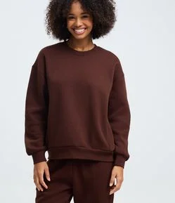 Blusão Básico Fechado em Moletom com Felpa