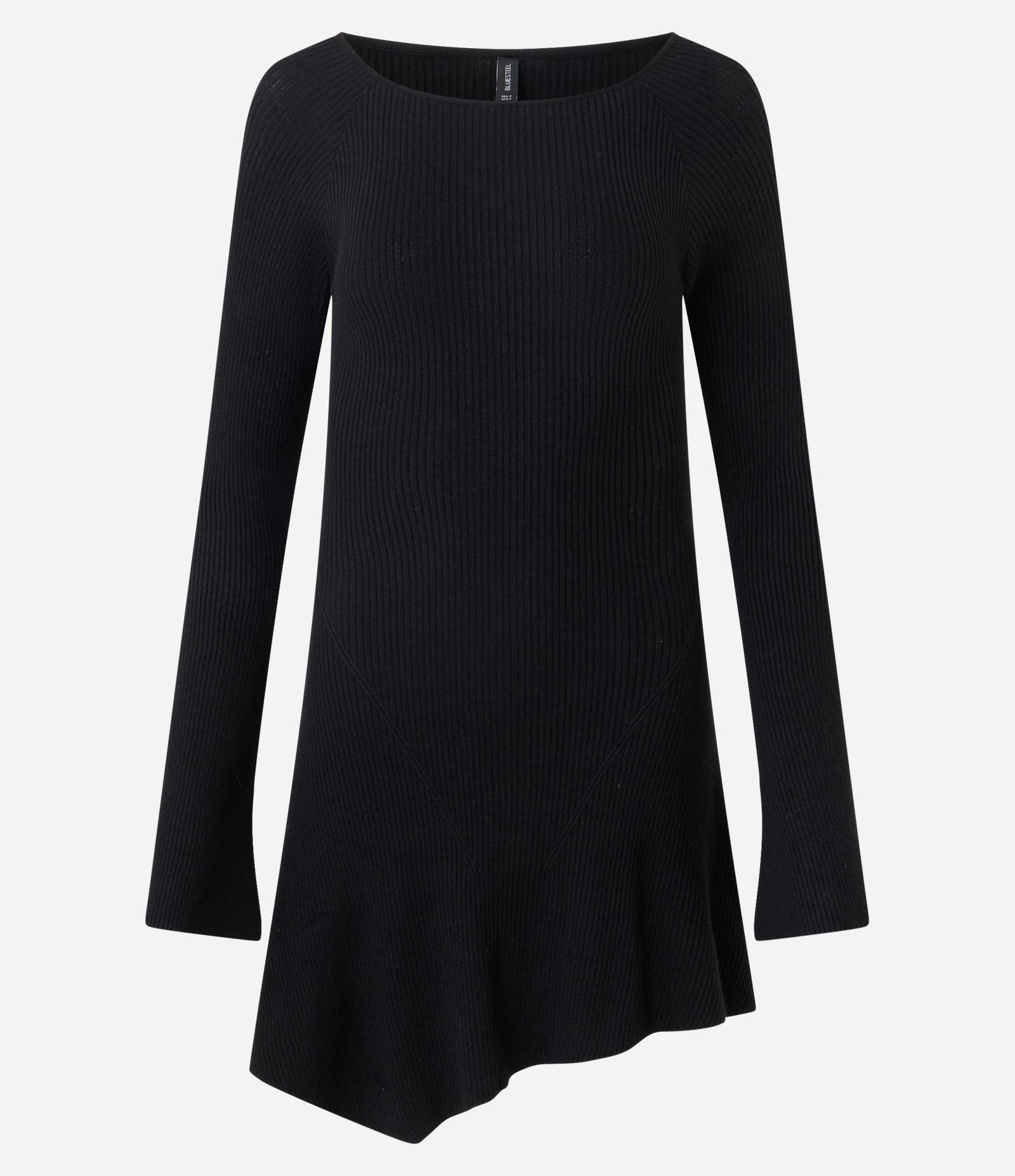Vestido em Tricô com Decote Ombro a Ombro e Manga Alongada Preto 1