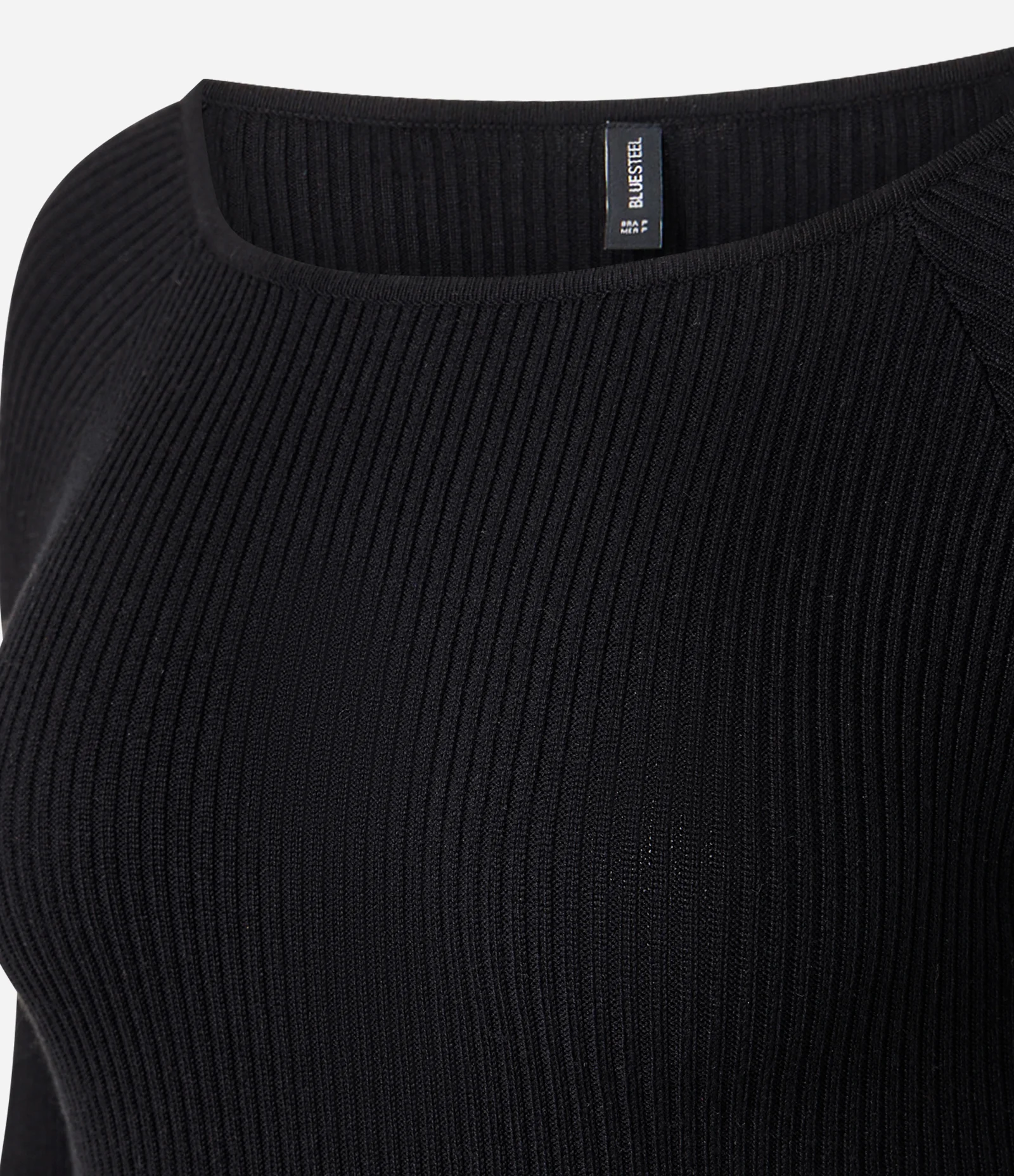 Vestido em Tricô com Decote Ombro a Ombro e Manga Alongada Preto 2