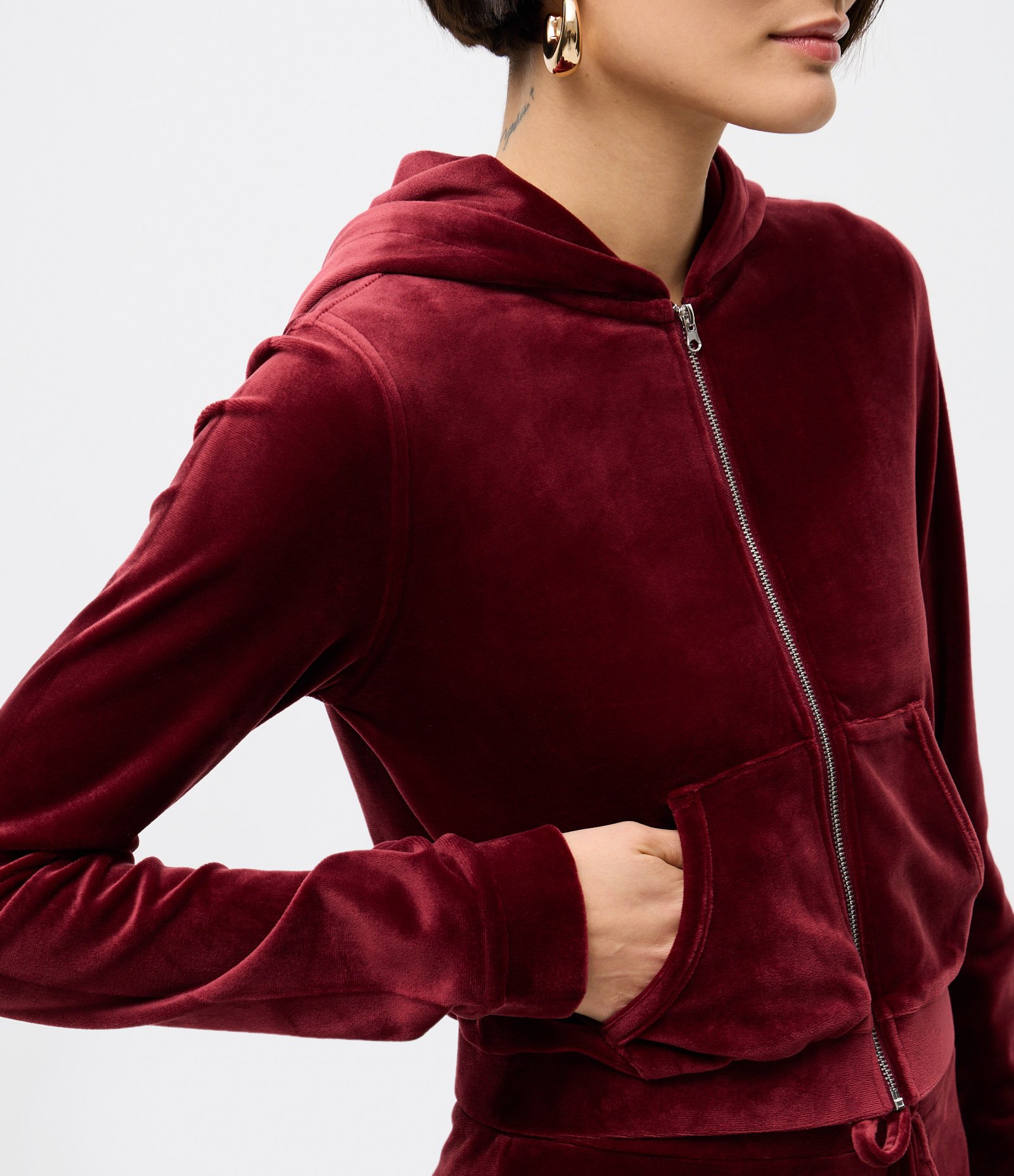 Casaco Aberto em Plush com Zíper e Bolsos Vermelho 4