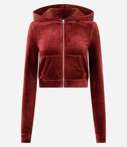 Casaco Aberto em Plush com Zíper e Bolsos