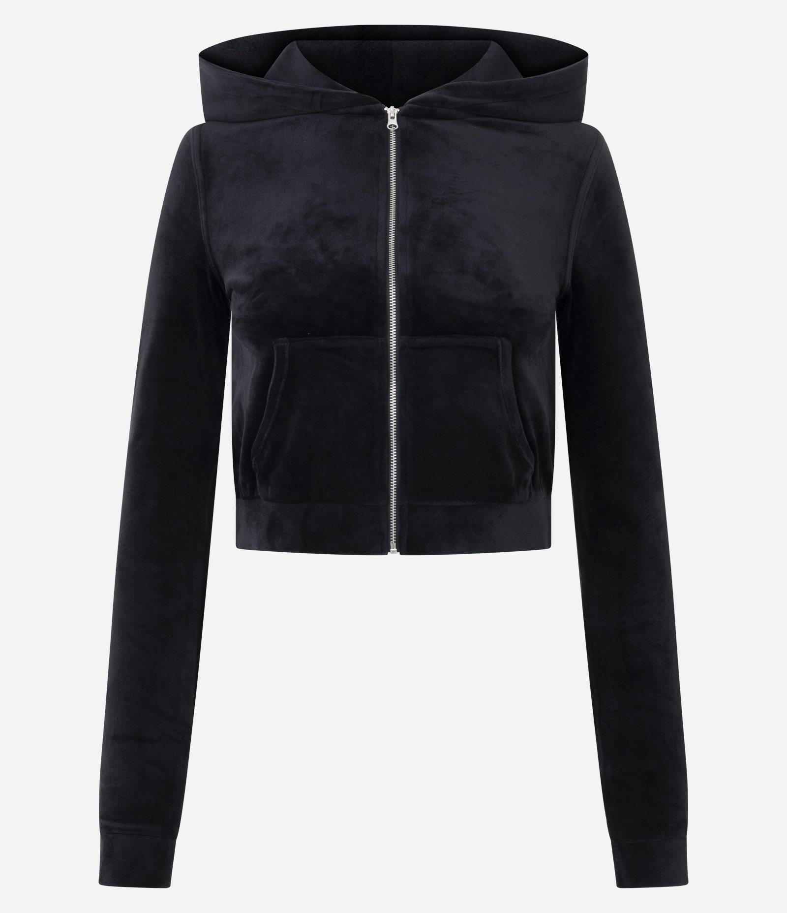 Casaco Aberto em Plush com Zíper e Bolsos Preto 1