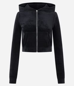 Casaco Aberto em Plush com Zíper e Bolsos