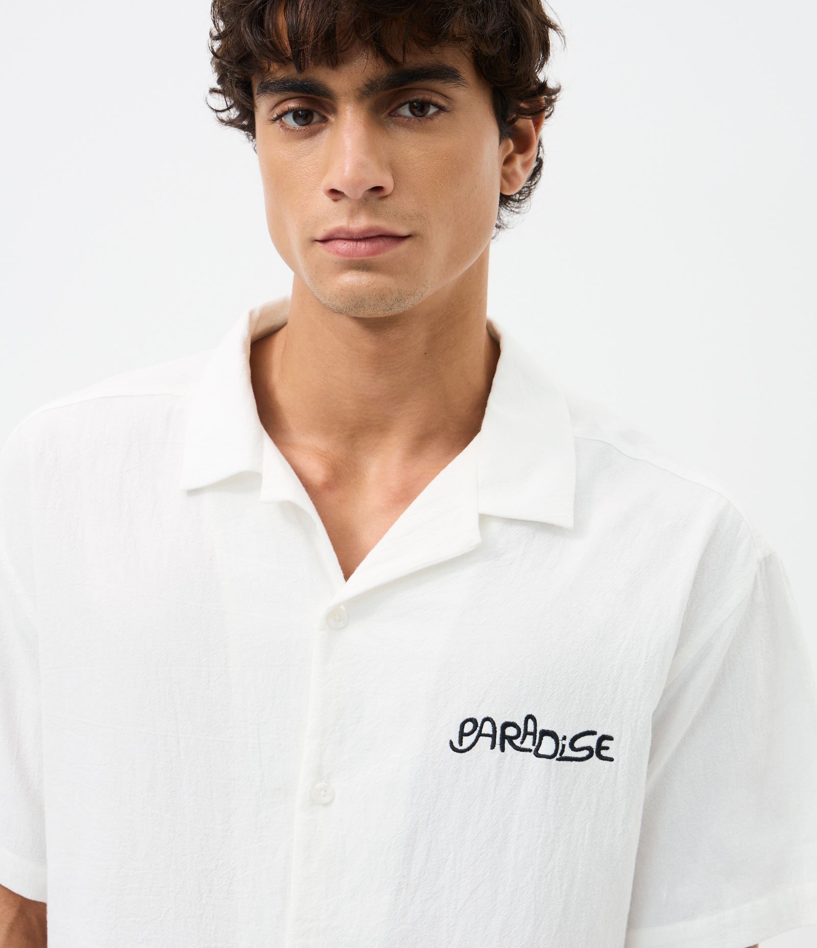 Camisa Boxy em Algodão Texturizado com Estampa Paradise Branco 3