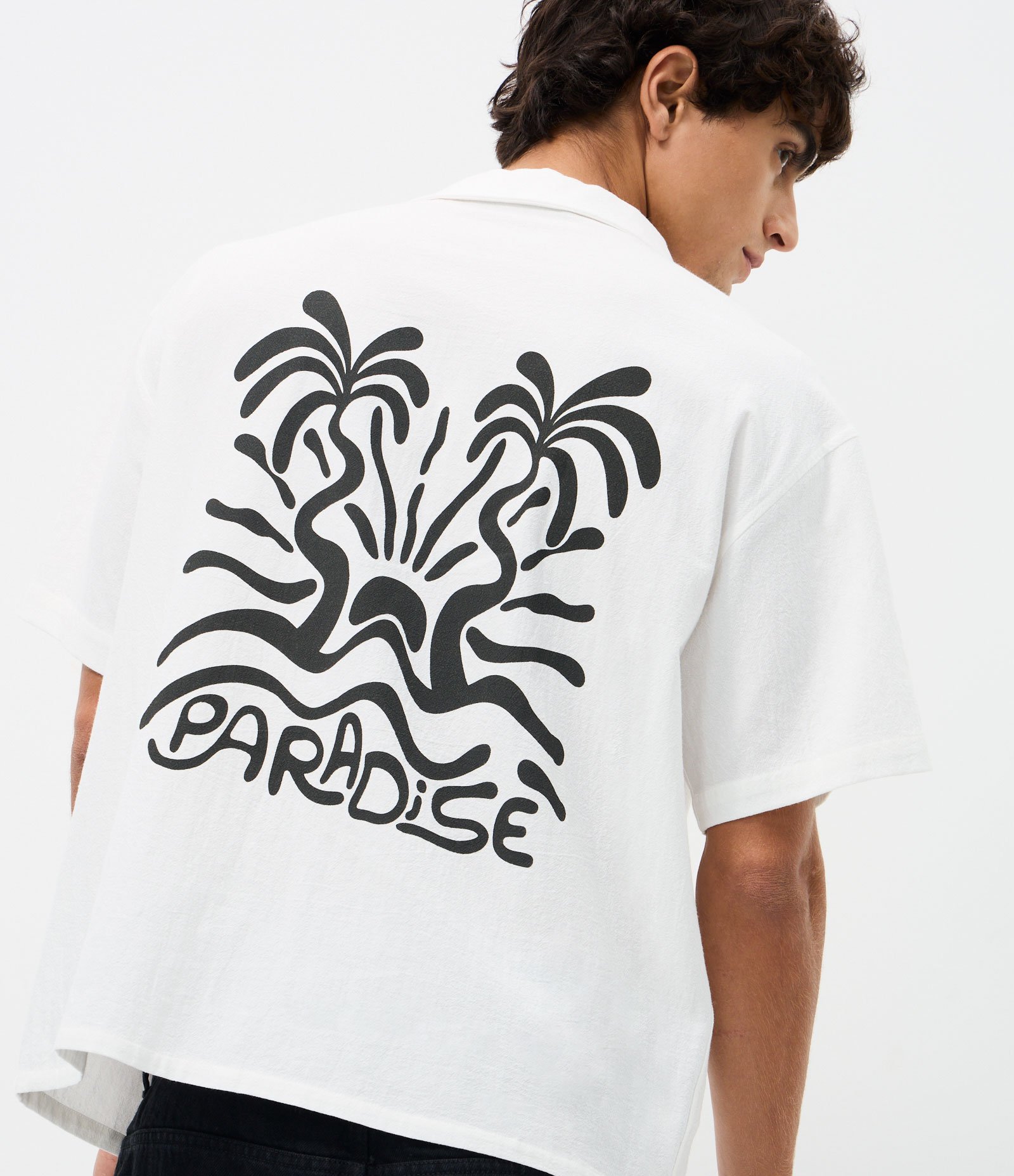 Camisa Boxy em Algodão Texturizado com Estampa Paradise Branco 4