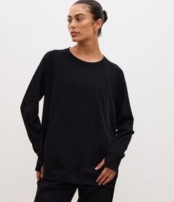 Casaco Fechado Oversized Esportivo em Algodão com Fenda Lateral