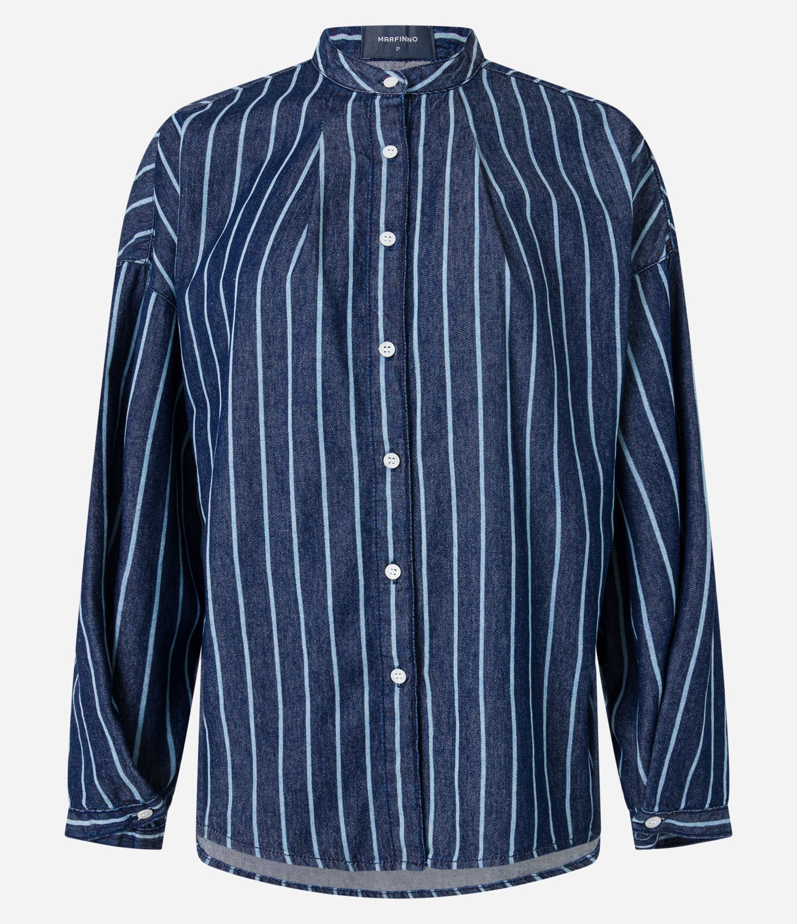 Camisa em Jeans com Gola Padre e Listras Azul 5