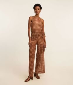 Calça Reta em Tule com Lenço Lateral