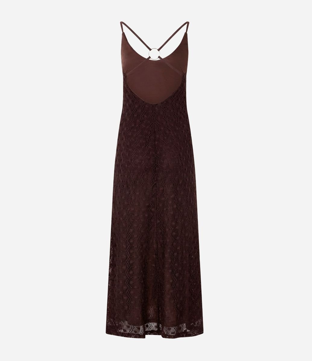 Vestido New Midi em Trico com Aviamento nas Costas Marrom