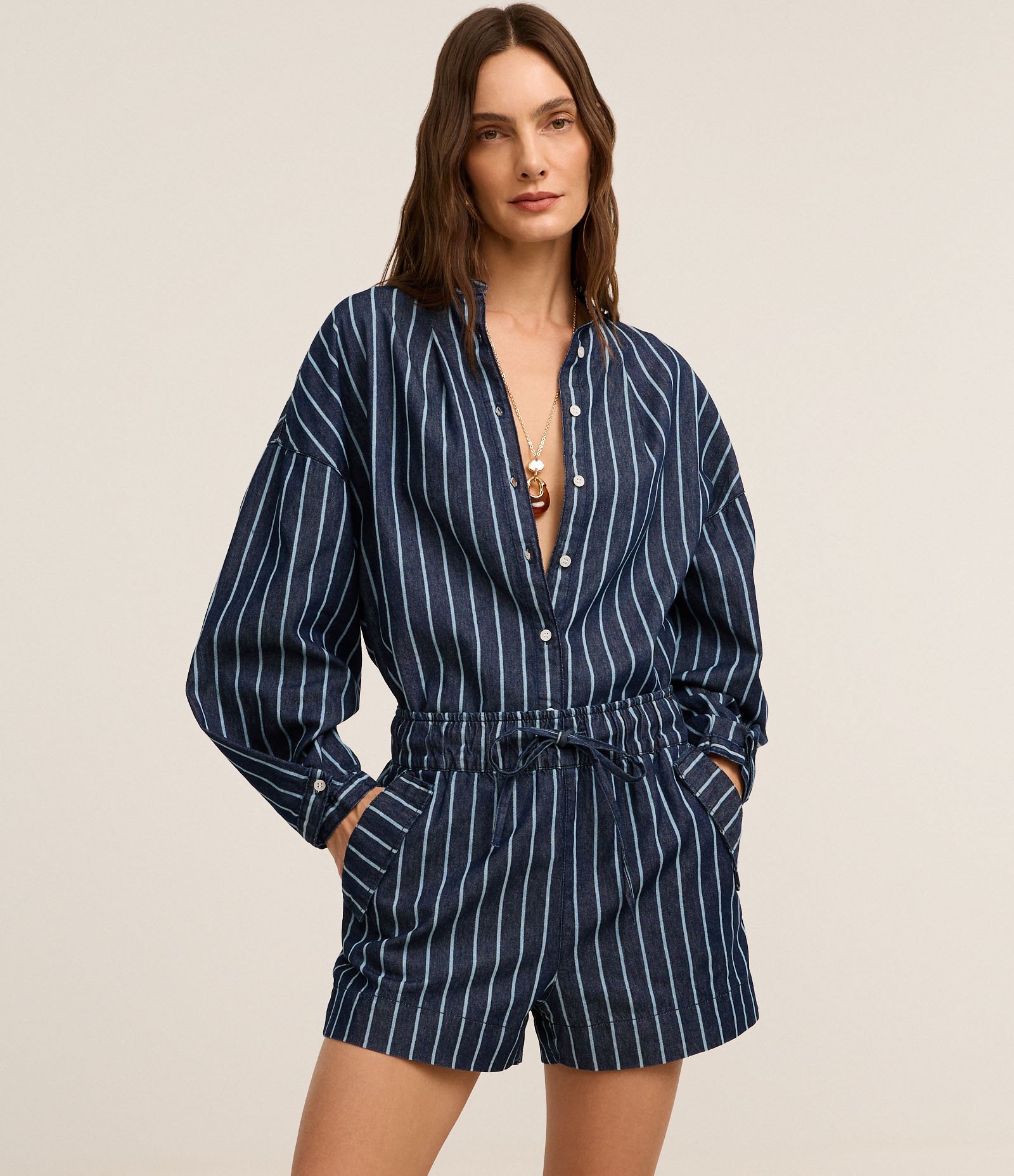 Short Runner em Jeans com Listras Azul 5