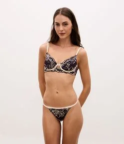 Calcinha String Fio em Renda Floral Bicolor