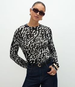 Blusa Regular em Tricô com Estampa Animal Print