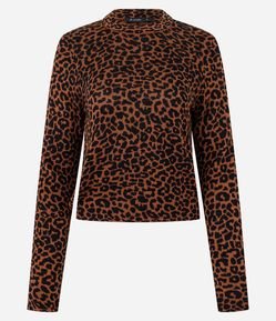 Blusa Manga Longa em Tricô com Estampa Animal Print