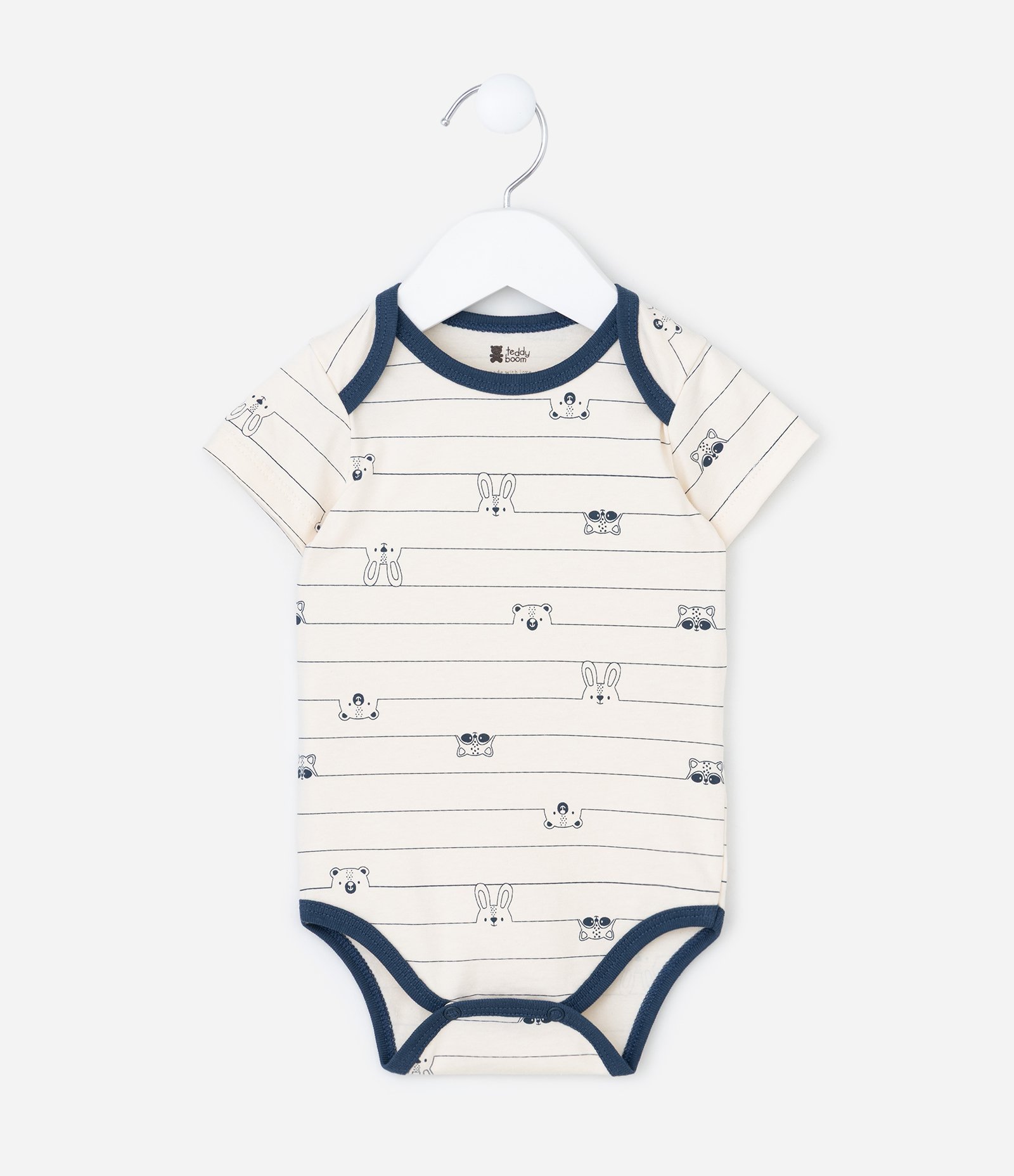 Body Infantil com Estampa de Listras e Bichinhos - Tam 0 a 18 Meses Bege 1