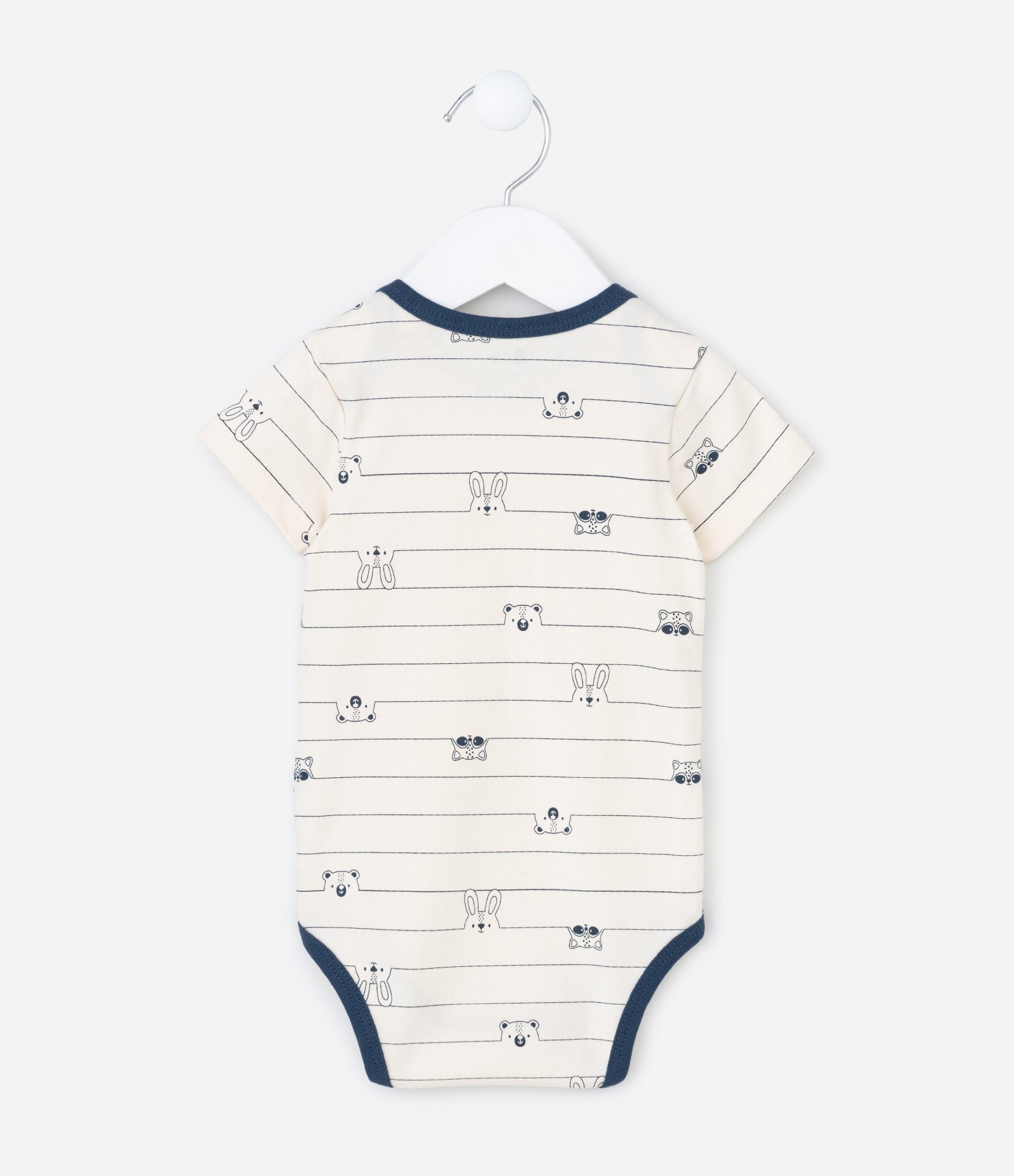 Body Infantil com Estampa de Listras e Bichinhos - Tam 0 a 18 Meses Bege 2