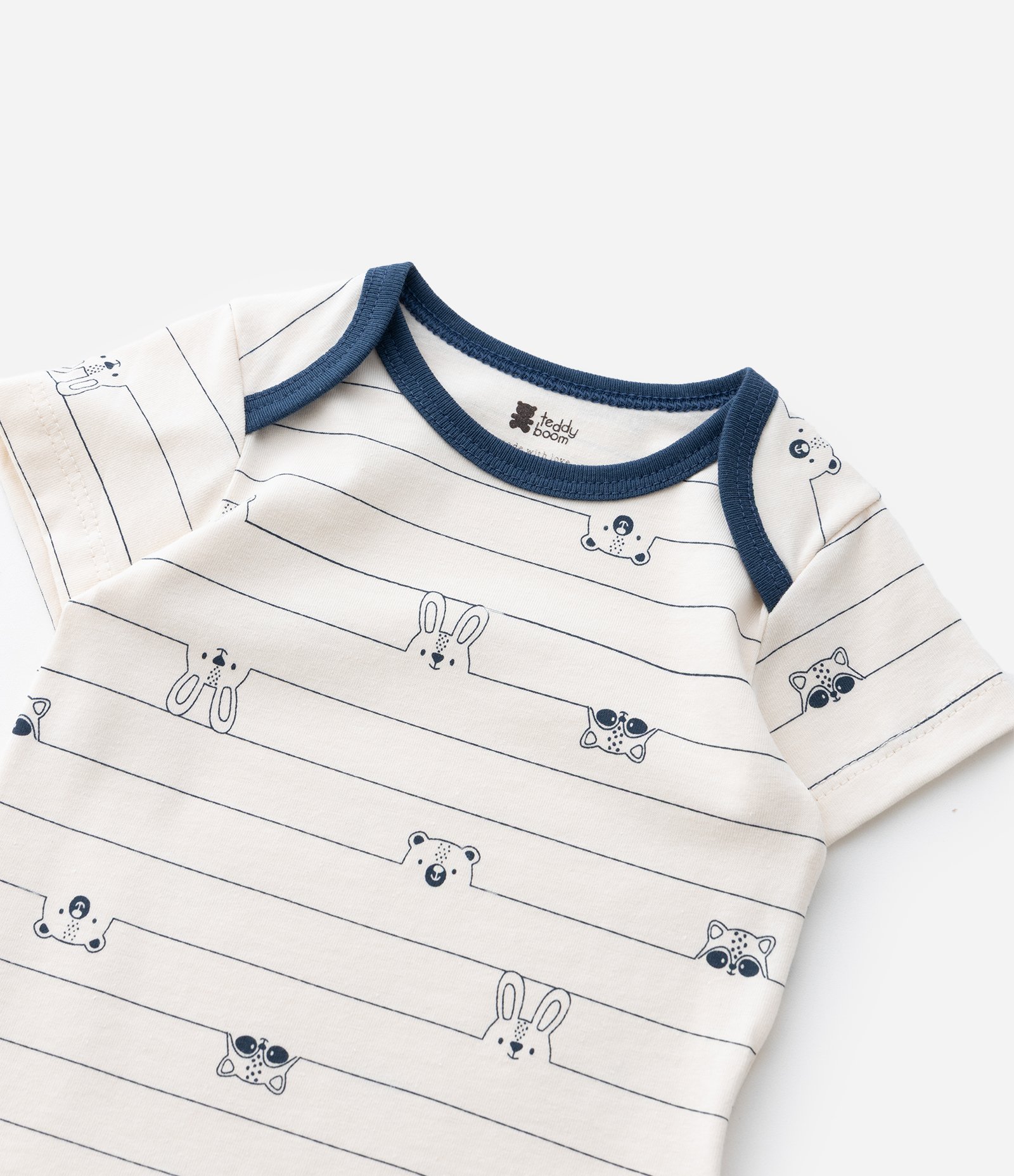 Body Infantil com Estampa de Listras e Bichinhos - Tam 0 a 18 Meses Bege 7