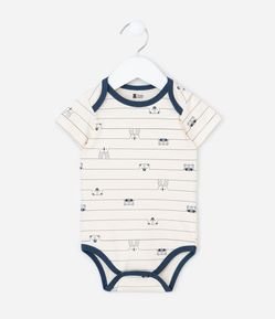 Body Infantil com Estampa de Listras e Bichinhos - Tam 0 a 18 Meses