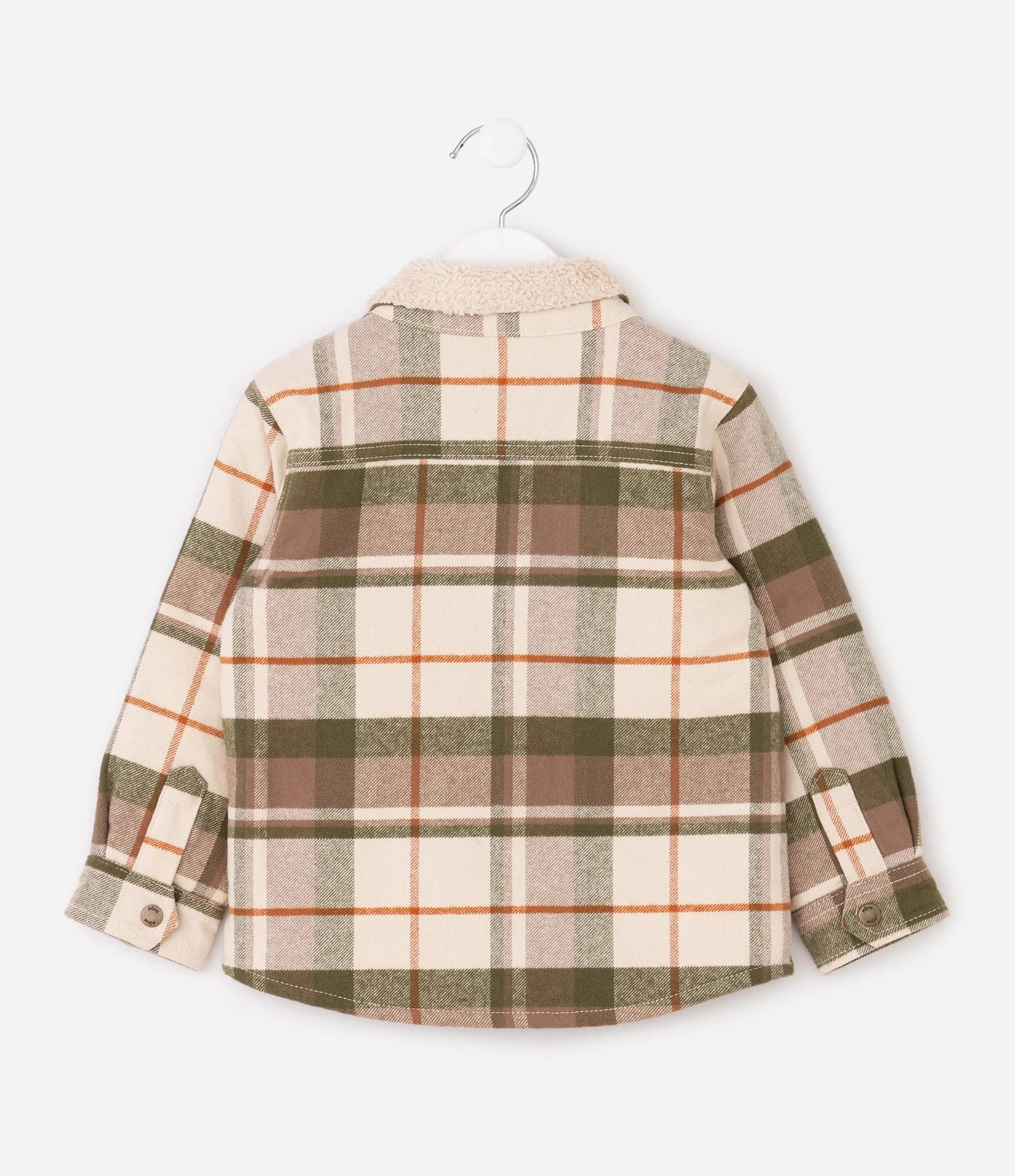 Camisa Infantil em Sarja Xadrez com Sherpa na Gola - Tam 1 a 6 Anos Bege 4