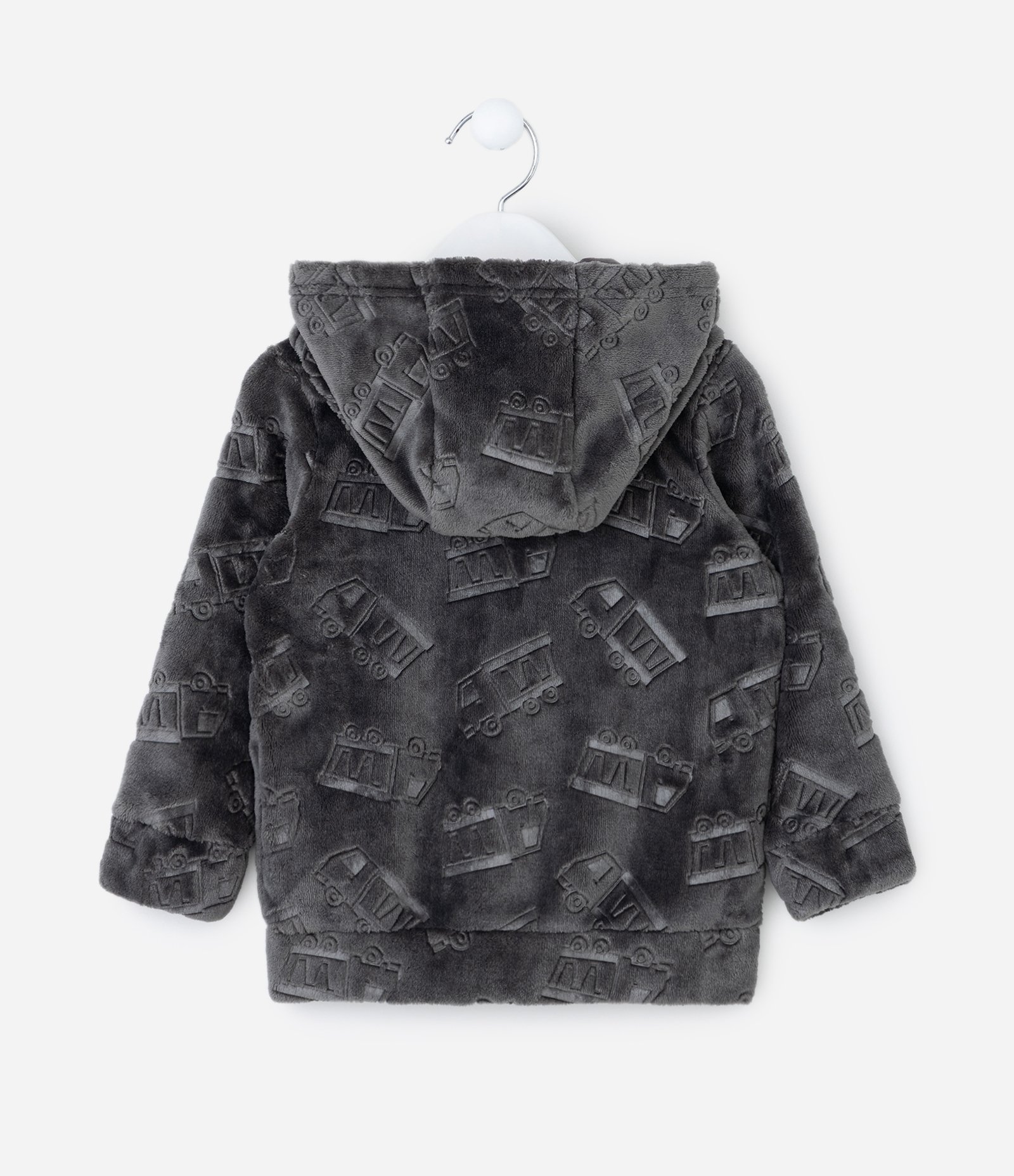 Casaco Infantil com Capuz e Estampa Caminhões em Relevo – Tam 1 a 6 Anos Cinza Grafite 2