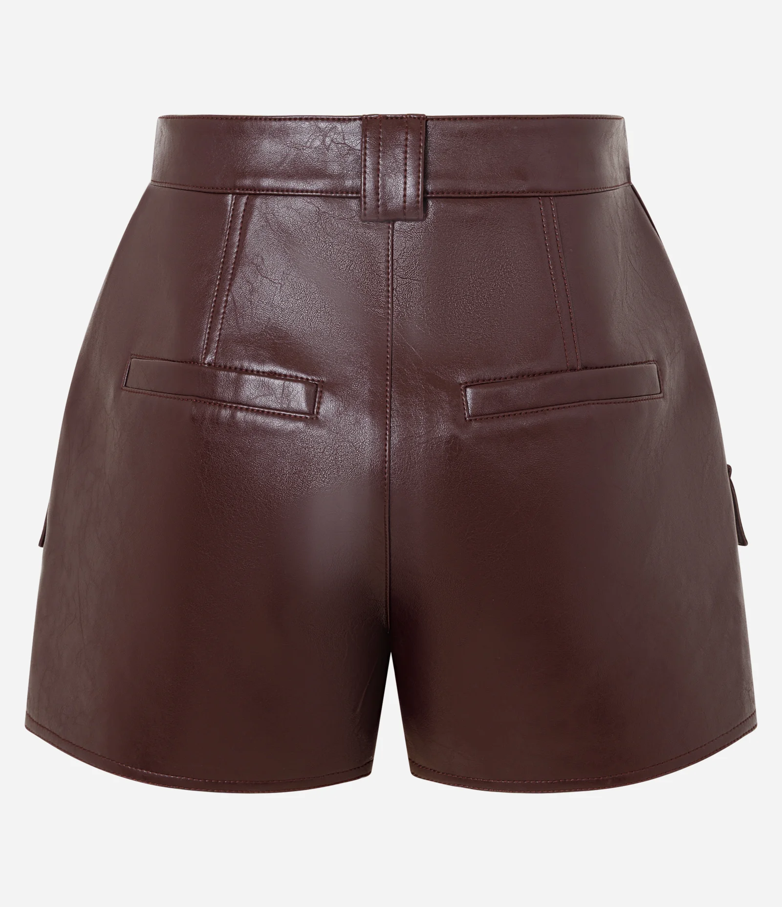 Short Saia Curto em PU com Bolsos Frontais Marrom 6