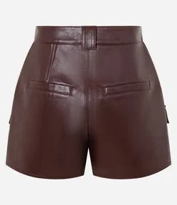 Short Saia Curto em PU com Bolsos Frontais