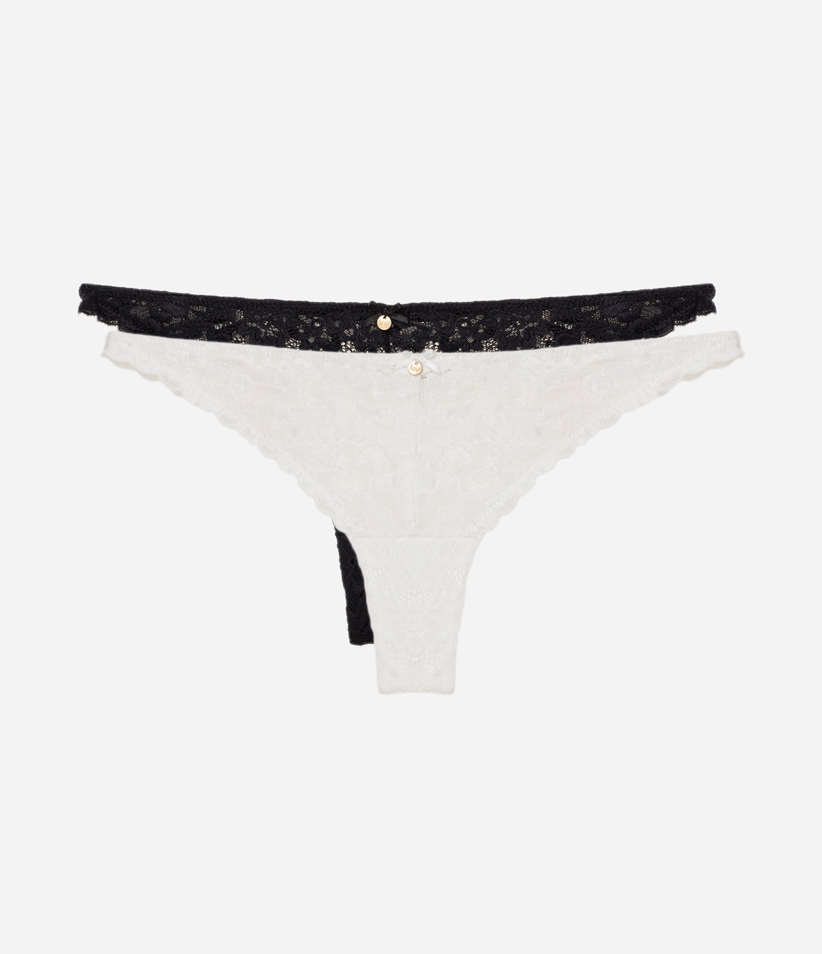 Kit 02 Calcinhas Biquíni em Renda Floral Branco/Preto 1