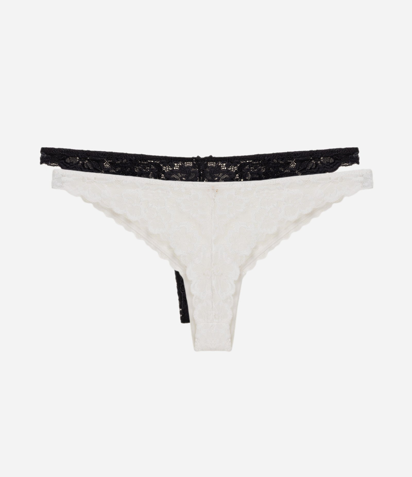 Kit 02 Calcinhas Biquíni em Renda Floral Branco/Preto 2