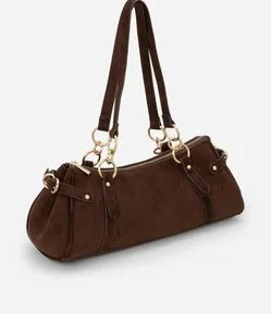 Bolsa Suede Média com Detalhes Metalizados