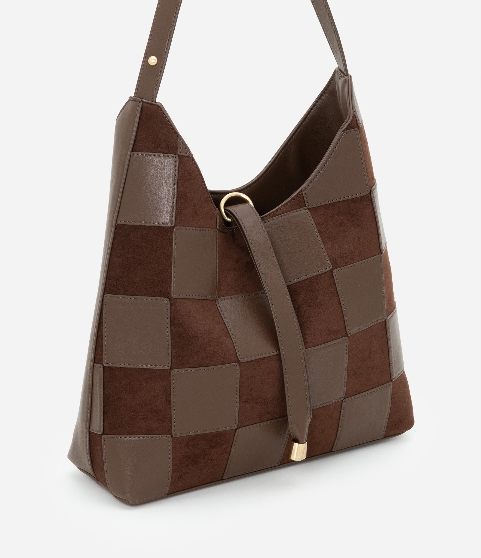 Bolsa Hobo Média em PU Texturizado Marrom 1