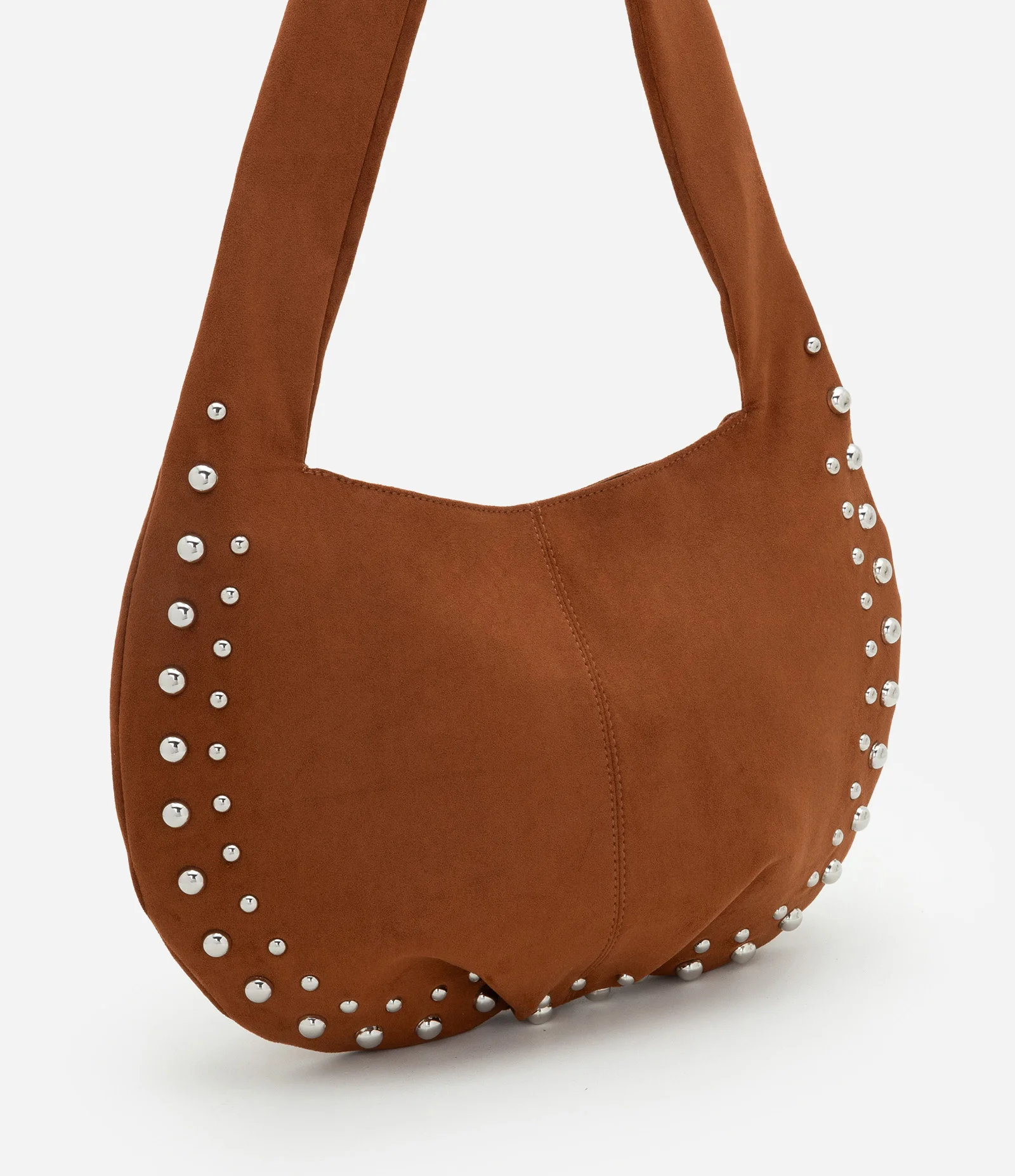 Bolsa Baguete Pequena em Suede com Metais nas Laterais Marrom 2