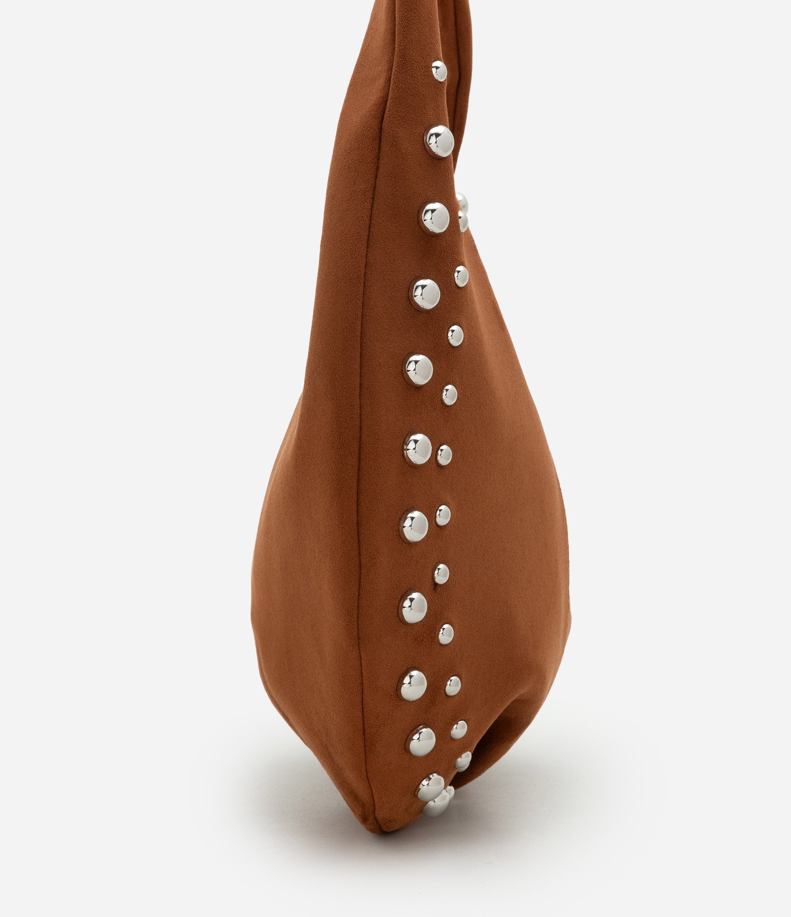 Bolsa Baguete Pequena em Suede com Metais nas Laterais Marrom 3