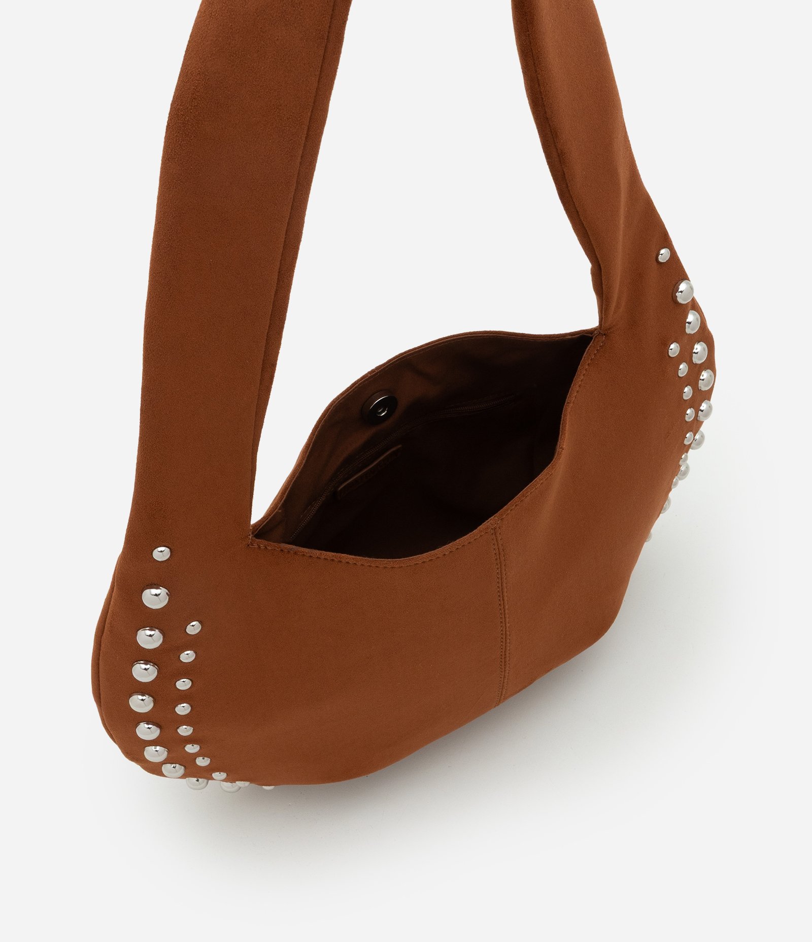 Bolsa Baguete Pequena em Suede com Metais nas Laterais Marrom 5