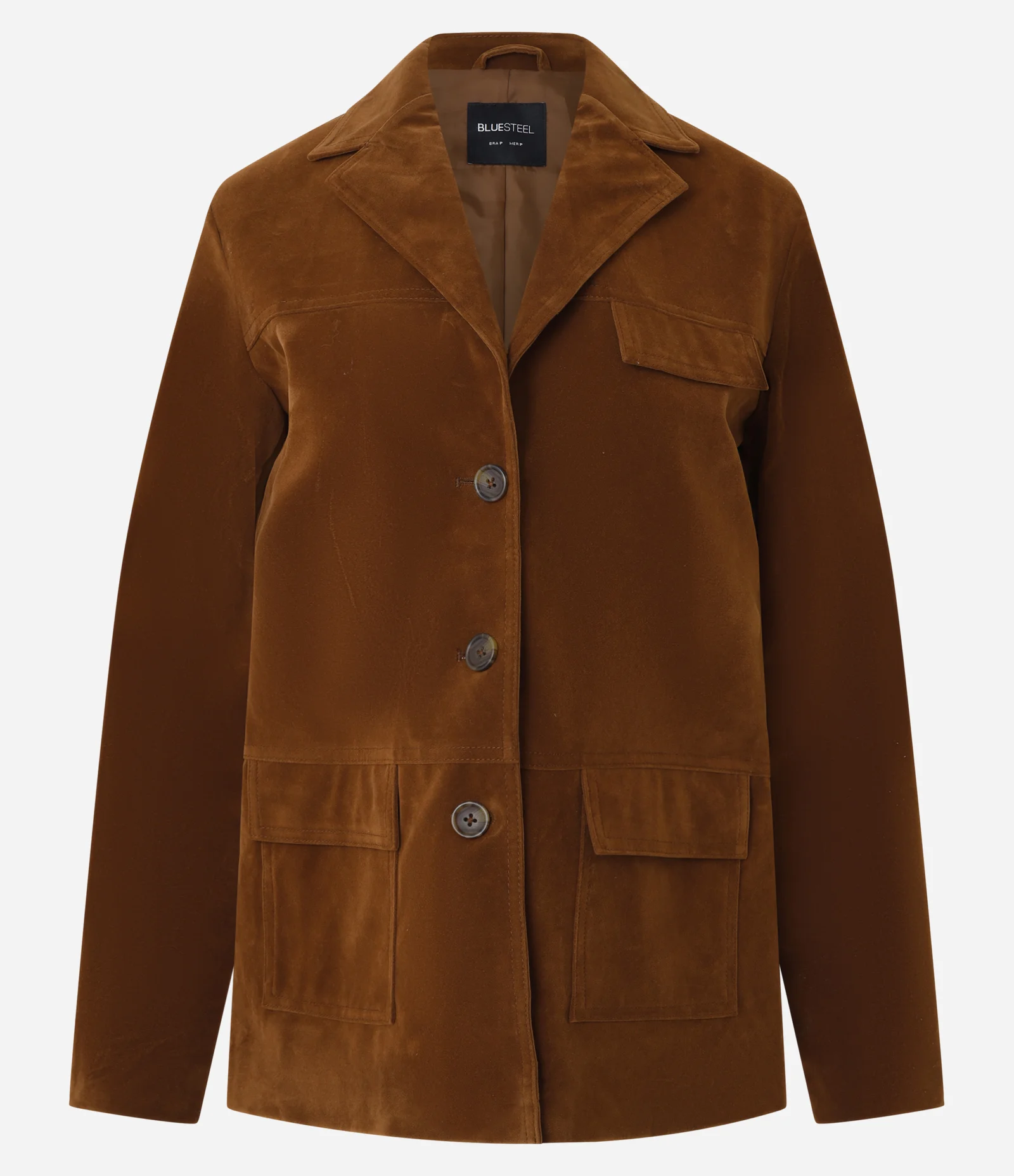 Blazer em Suede com Bolsos e Fechamento por Botões Marrom 4