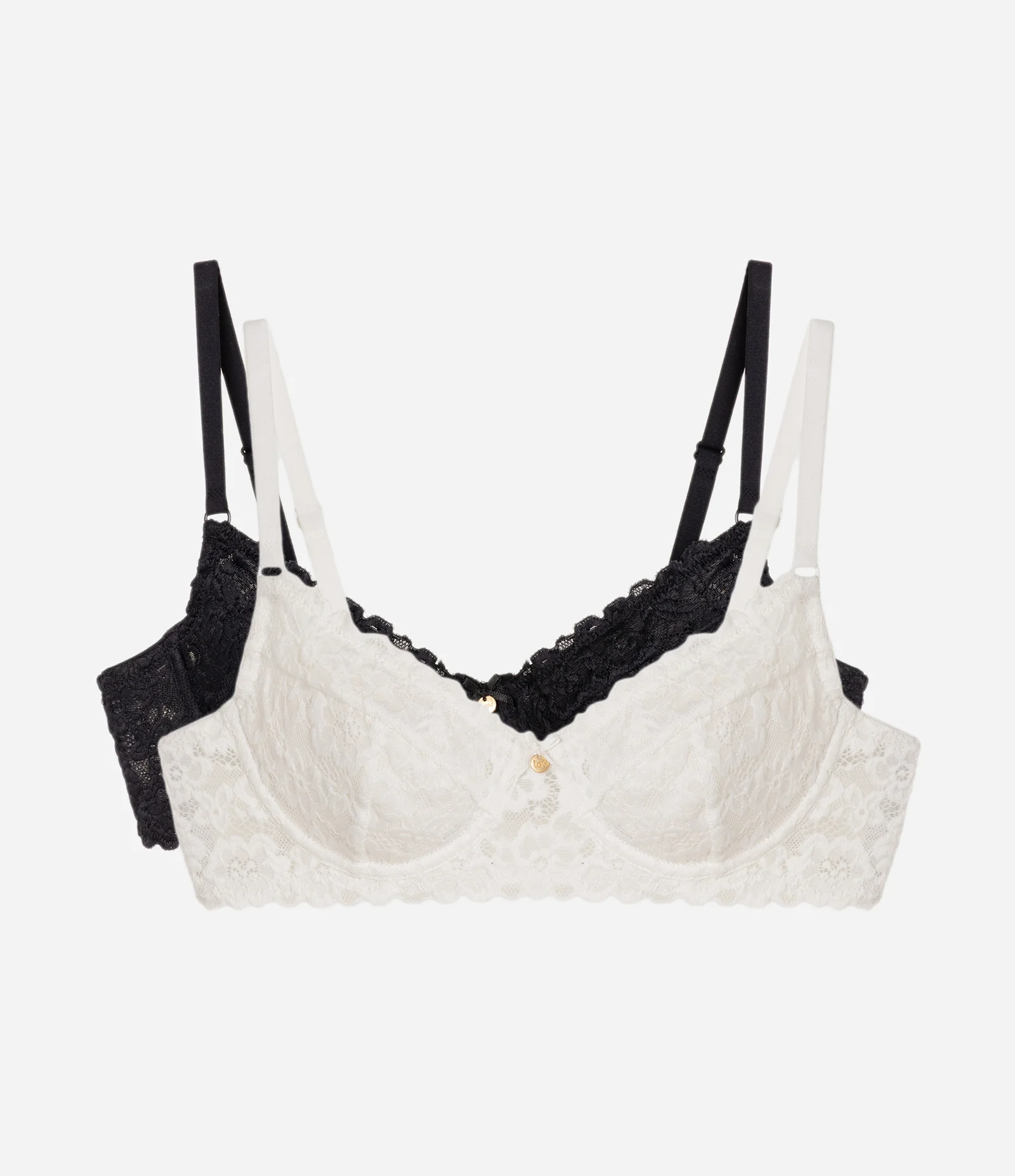 Kit 02 Sutiãs Meia Taça em Renda Floral Branco/Preto 1