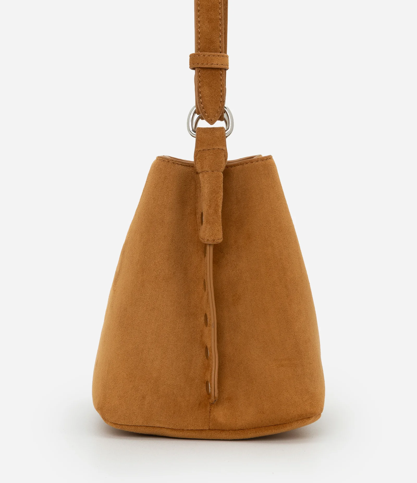 Bolsa Média Transversal em Suede com Detalhes Metalizados Marrom 2