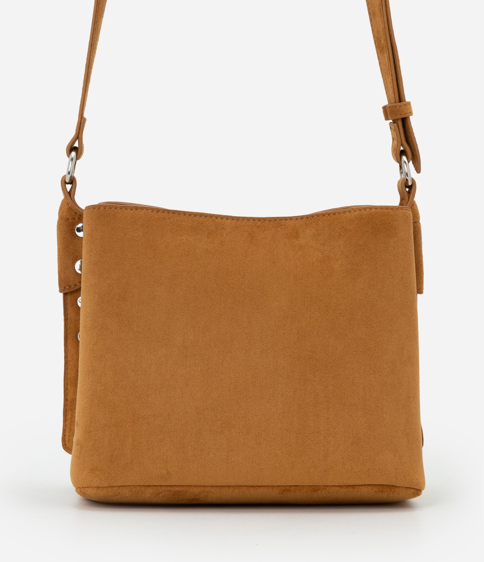 Bolsa Média Transversal em Suede com Detalhes Metalizados Marrom 3